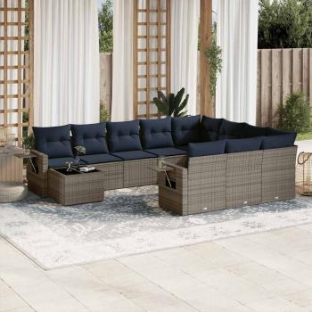 ARDEBO.de - 11-teiliges Gartensofa-Set mit Kissen, grau, Polyrattan