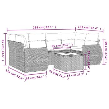 7-teiliges Gartensofa-Set mit Kissen, braun, Polyrattan