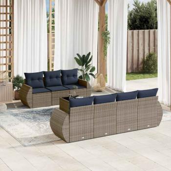 ARDEBO.de - 8-teiliges Gartensofa-Set mit Kissen, grau, Polyrattan
