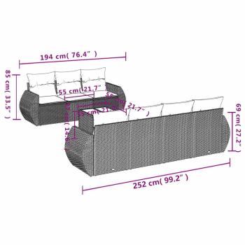 8-teiliges Gartensofa-Set mit Kissen, braun, Polyrattan