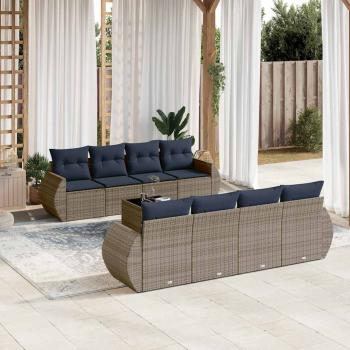 ARDEBO.de - 9-teiliges Gartensofa-Set mit Kissen, grau, Polyrattan