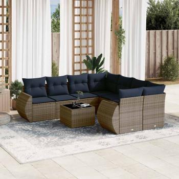 ARDEBO.de - 9-teiliges Gartensofa-Set mit Kissen, grau, Polyrattan