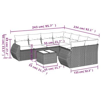 9-teiliges Gartensofa-Set mit Kissen, braun, Polyrattan