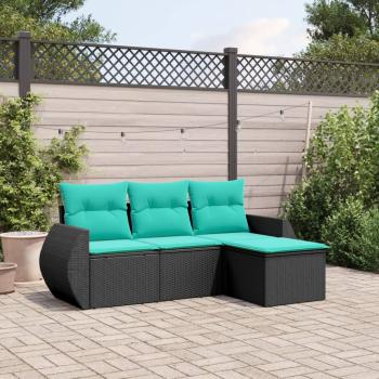 ARDEBO.de - 4-teiliges Gartensofa-Set mit Kissen, schwarzes Polyrattan