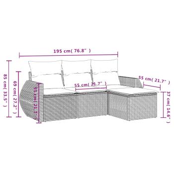 4-teiliges Gartensofa-Set mit Kissen, braun, Polyrattan