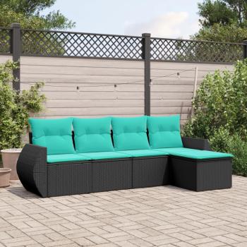 ARDEBO.de - 5-teiliges Gartensofa-Set mit Kissen, schwarzes Polyrattan
