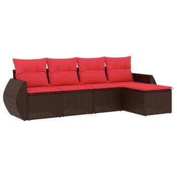 5-teiliges Gartensofa-Set mit Kissen, braun, Polyrattan