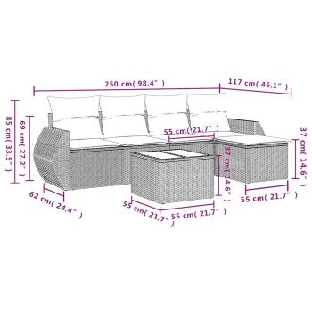 6-teiliges Gartensofa-Set mit Kissen, braun, Polyrattan