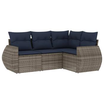 4-teiliges Gartensofa-Set mit Kissen, grau, Polyrattan