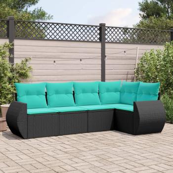 ARDEBO.de - 5-teiliges Gartensofa-Set mit Kissen, schwarzes Polyrattan