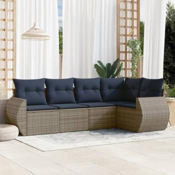 ARDEBO.de - 5-teiliges Gartensofa-Set mit Kissen, grau, Polyrattan