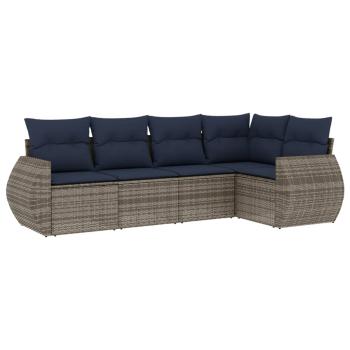 5-teiliges Gartensofa-Set mit Kissen, grau, Polyrattan