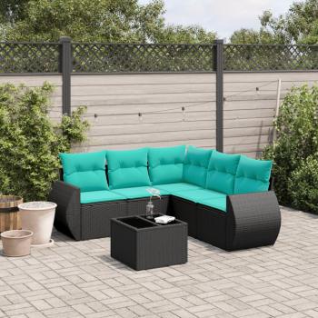 ARDEBO.de - 6-teiliges Gartensofa-Set mit Kissen, schwarzes Polyrattan