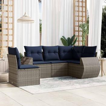 ARDEBO.de - 5-teiliges Gartensofa-Set mit Kissen, grau, Polyrattan