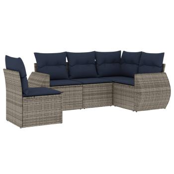 5-teiliges Gartensofa-Set mit Kissen, grau, Polyrattan