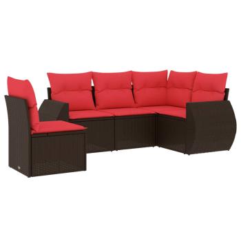 5-teiliges Gartensofa-Set mit Kissen, braun, Polyrattan