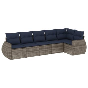 6-teiliges Gartensofa-Set mit Kissen, grau, Polyrattan