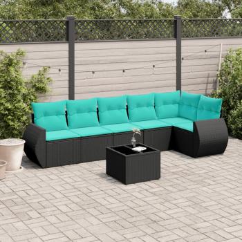 ARDEBO.de - 7-teiliges Gartensofa-Set mit Kissen, schwarzes Polyrattan