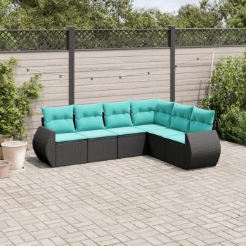 ARDEBO.de - 6-teiliges Gartensofa-Set mit Kissen, schwarzes Polyrattan
