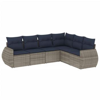 6-teiliges Gartensofa-Set mit Kissen, grau, Polyrattan