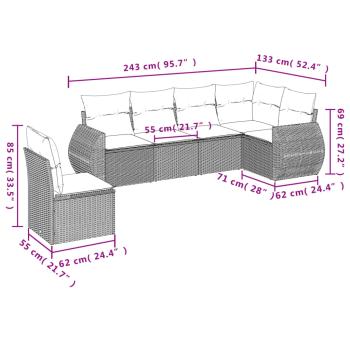 6-teiliges Gartensofa-Set mit Kissen, grau, Polyrattan