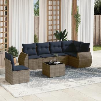 ARDEBO.de - 7-teiliges Gartensofa-Set mit Kissen, grau, Polyrattan