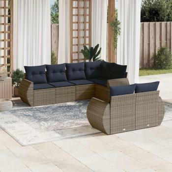 ARDEBO.de - 7-teiliges Gartensofa-Set mit Kissen, grau, Polyrattan