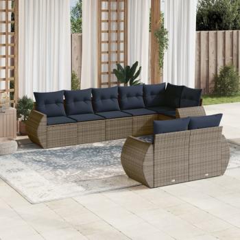 ARDEBO.de - 8-teiliges Gartensofa-Set mit Kissen, grau, Polyrattan