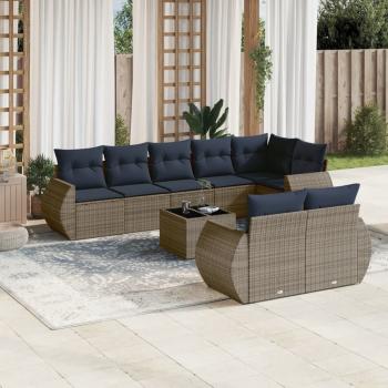 ARDEBO.de - 9-teiliges Gartensofa-Set mit Kissen, grau, Polyrattan