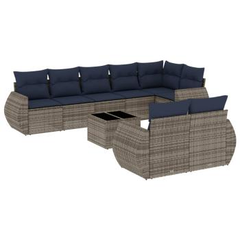 9-teiliges Gartensofa-Set mit Kissen, grau, Polyrattan