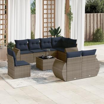 ARDEBO.de - 9-teiliges Gartensofa-Set mit Kissen, grau, Polyrattan