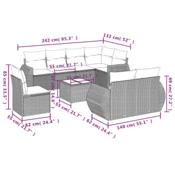 9-teiliges Gartensofa-Set mit Kissen, braun, Polyrattan