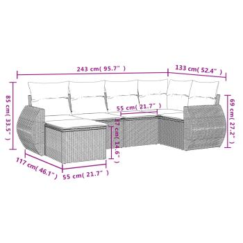 6-teiliges Gartensofa-Set mit Kissen, braun, Polyrattan
