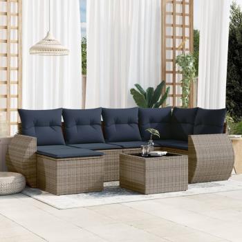 ARDEBO.de - 7-teiliges Gartensofa-Set mit Kissen, grau, Polyrattan