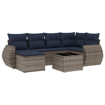 7-teiliges Gartensofa-Set mit Kissen, grau, Polyrattan