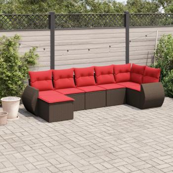 ARDEBO.de - 7-teiliges Gartensofa-Set mit Kissen, braun, Polyrattan