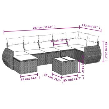 8-teiliges Gartensofa-Set mit Kissen, schwarzes Polyrattan