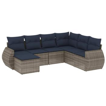 7-teiliges Gartensofa-Set mit Kissen, grau, Polyrattan