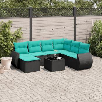ARDEBO.de - 8-teiliges Gartensofa-Set mit Kissen, schwarzes Polyrattan