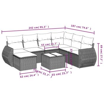 8-teiliges Gartensofa-Set mit Kissen, braun, Polyrattan