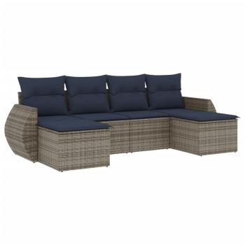 6-teiliges Gartensofa-Set mit Kissen, grau, Polyrattan
