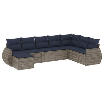 8-teiliges Gartensofa-Set mit Kissen, grau, Polyrattan
