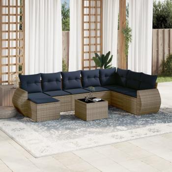 ARDEBO.de - 9-teiliges Gartensofa-Set mit Kissen, grau, Polyrattan