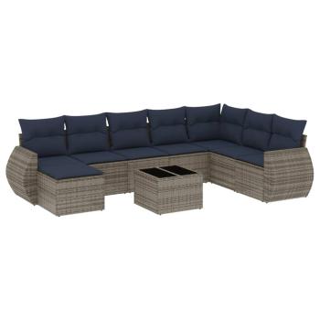 9-teiliges Gartensofa-Set mit Kissen, grau, Polyrattan