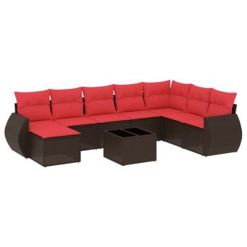 9-teiliges Gartensofa-Set mit Kissen, braun, Polyrattan