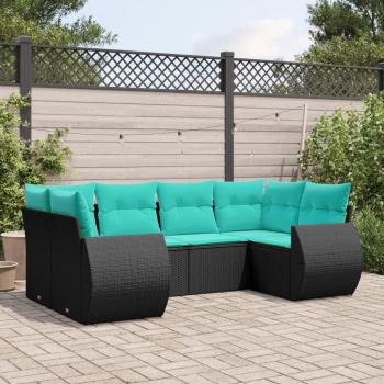 ARDEBO.de - 6-teiliges Gartensofa-Set mit Kissen, schwarzes Polyrattan