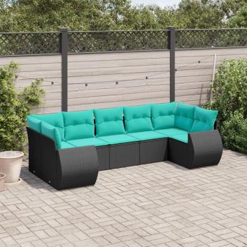 ARDEBO.de - 7-teiliges Gartensofa-Set mit Kissen, schwarzes Polyrattan
