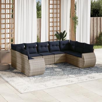 ARDEBO.de - 9-teiliges Gartensofa-Set mit Kissen, grau, Polyrattan