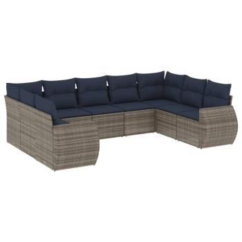 9-teiliges Gartensofa-Set mit Kissen, grau, Polyrattan