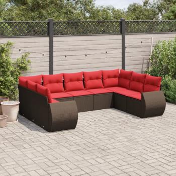 ARDEBO.de - 9-teiliges Gartensofa-Set mit Kissen, braun, Polyrattan